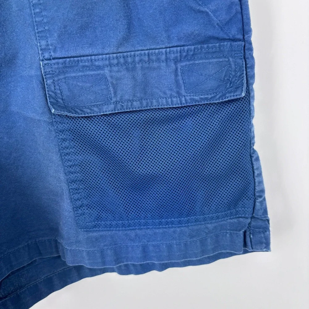 Columbia PFG Half Moon Cargo Shorts Men L Blue Cotton Mesh Pocket Fishing Hiking